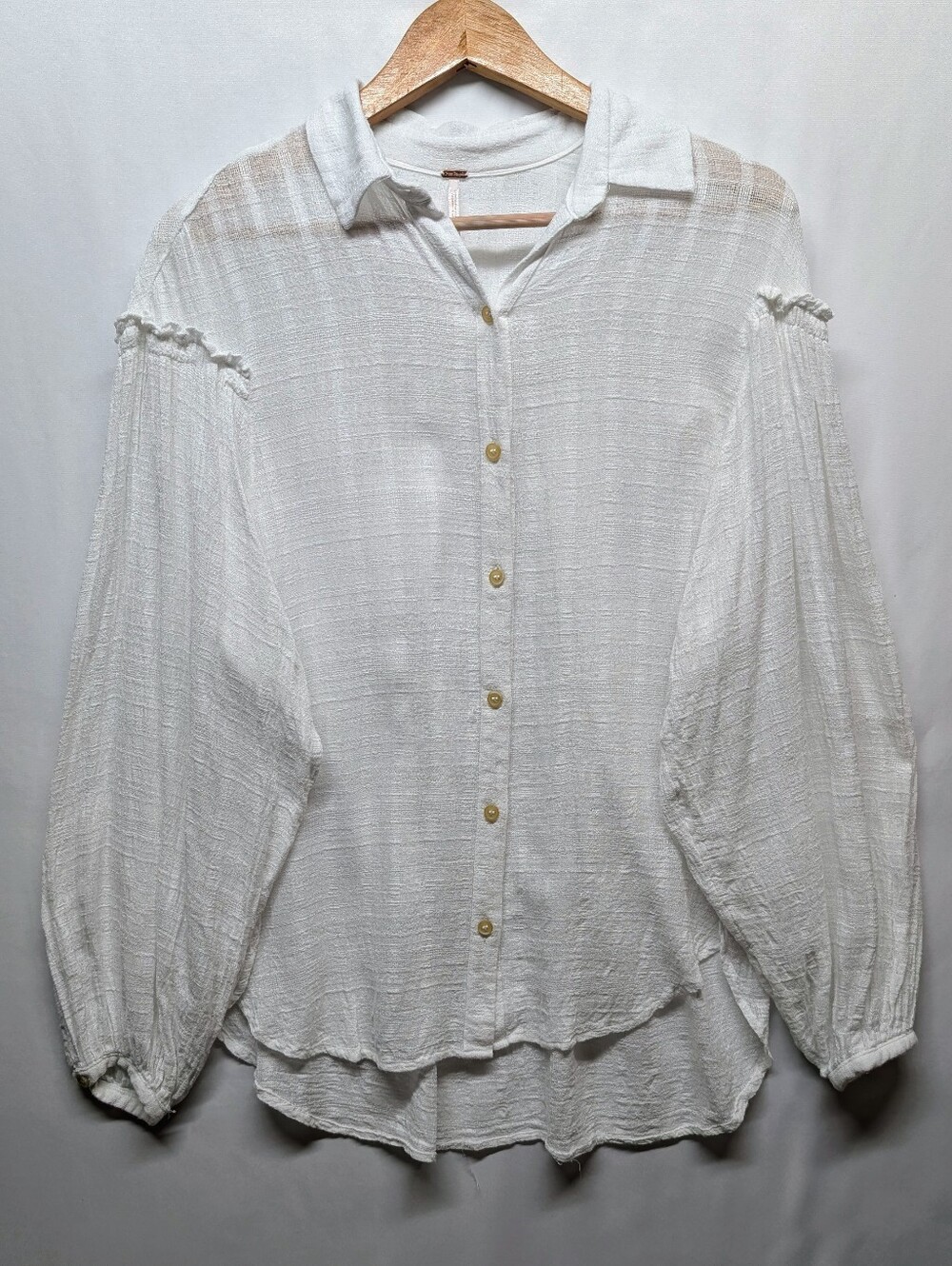 475-Free People White Textured Button-Down Blouse